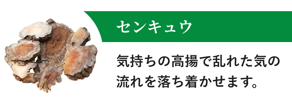センキュウ 気持ちの高揚で乱れた気の流れを落ち着かせます。